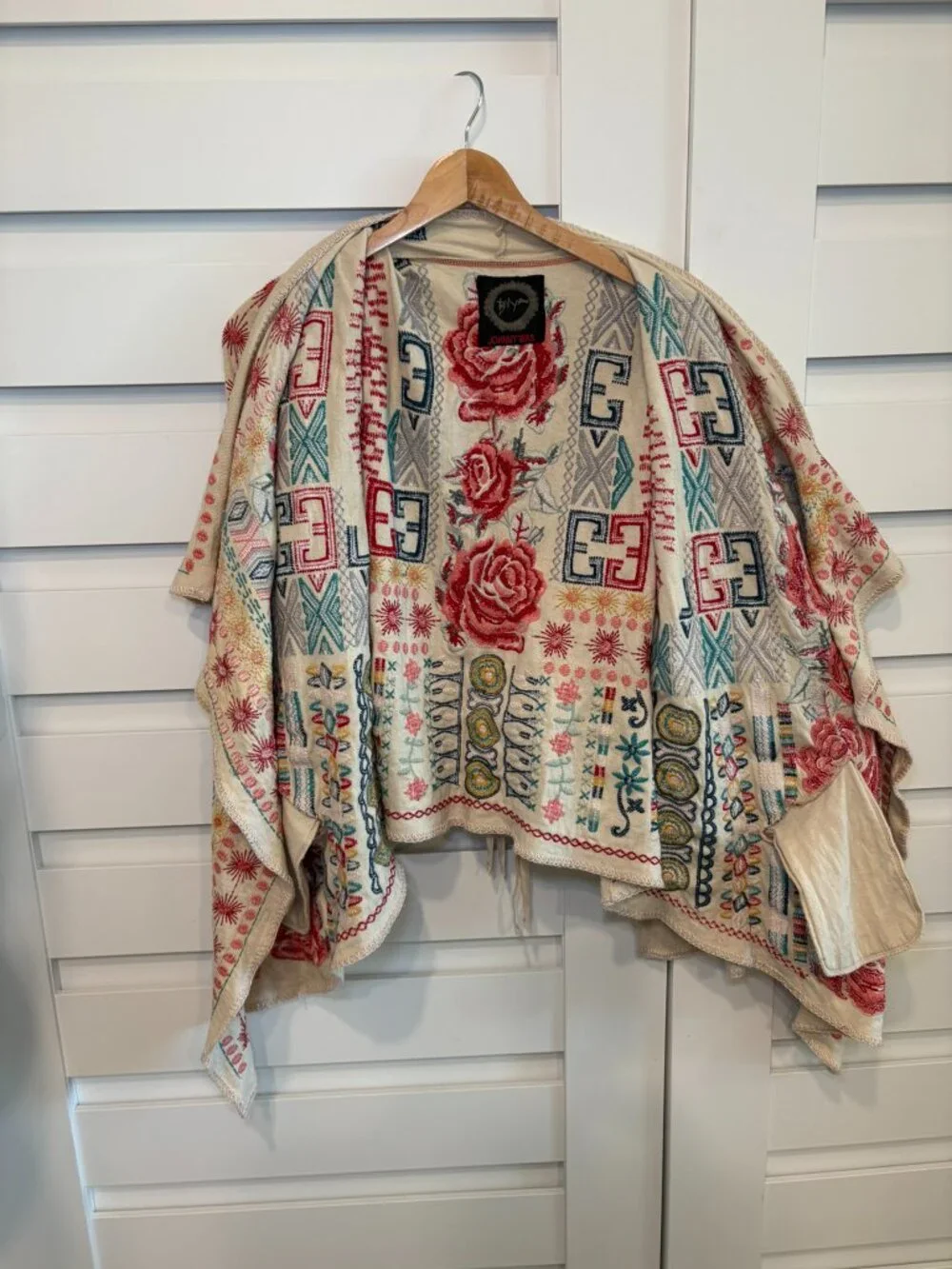 Johnny Was Biya Embroidered Cotton Waterfall Cardigan Medium